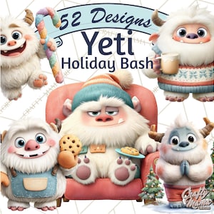 52 Png, Yeti PNG, Christmas Yeti Clipart, Funny Winter Clip Art, Holiday Yetis Png, Cute Abominable Snowman, Printable Christmas Graphics