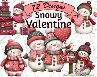 72 Png Valentine Snowman PNG, Romantic Snowman Clipart, Cute Winter Love Clip Art, Pink Red Watercolor Snowman, Printable Valentine PNG