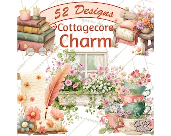 52 PNG, imágenes prediseñadas Cottagecore PNG, tazas de té caprichosas, setas, flores silvestres, cabañas, sombreros para el sol, imágenes prediseñadas de estética vintage, creador de escenas acogedoras