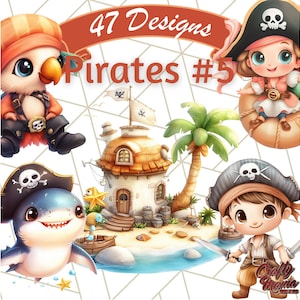 Nautical Pirate PNG Clipart, Pirate Kids, Treasure Chest, Pirate Ship, Jolly Roger, Sword, Compass, Hook, Ocean Graphics, Pirate Printable