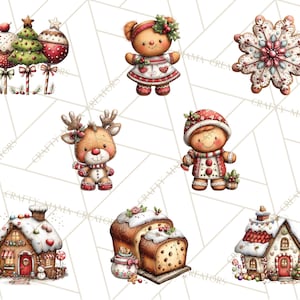 52 PNG, imágenes prediseñadas de dulces navideños, PNG de comida festiva navideña, imágenes prediseñadas de galletas, cupcakes y chocolate caliente, ilustración navideña de bastón de caramelo imagen 4