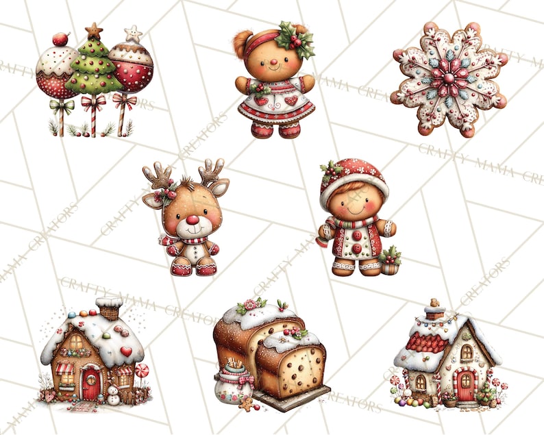 52 PNG, imágenes prediseñadas de dulces navideños, PNG de comida festiva navideña, imágenes prediseñadas de galletas, cupcakes y chocolate caliente, ilustración navideña de bastón de caramelo imagen 4