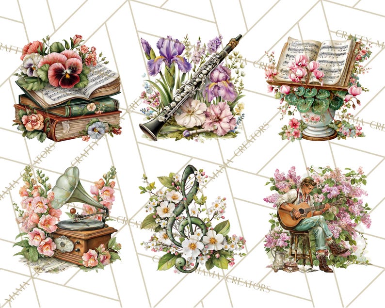 48 Png Realistic Musical Instrument Floral PNG Clip Art, Guitar ...