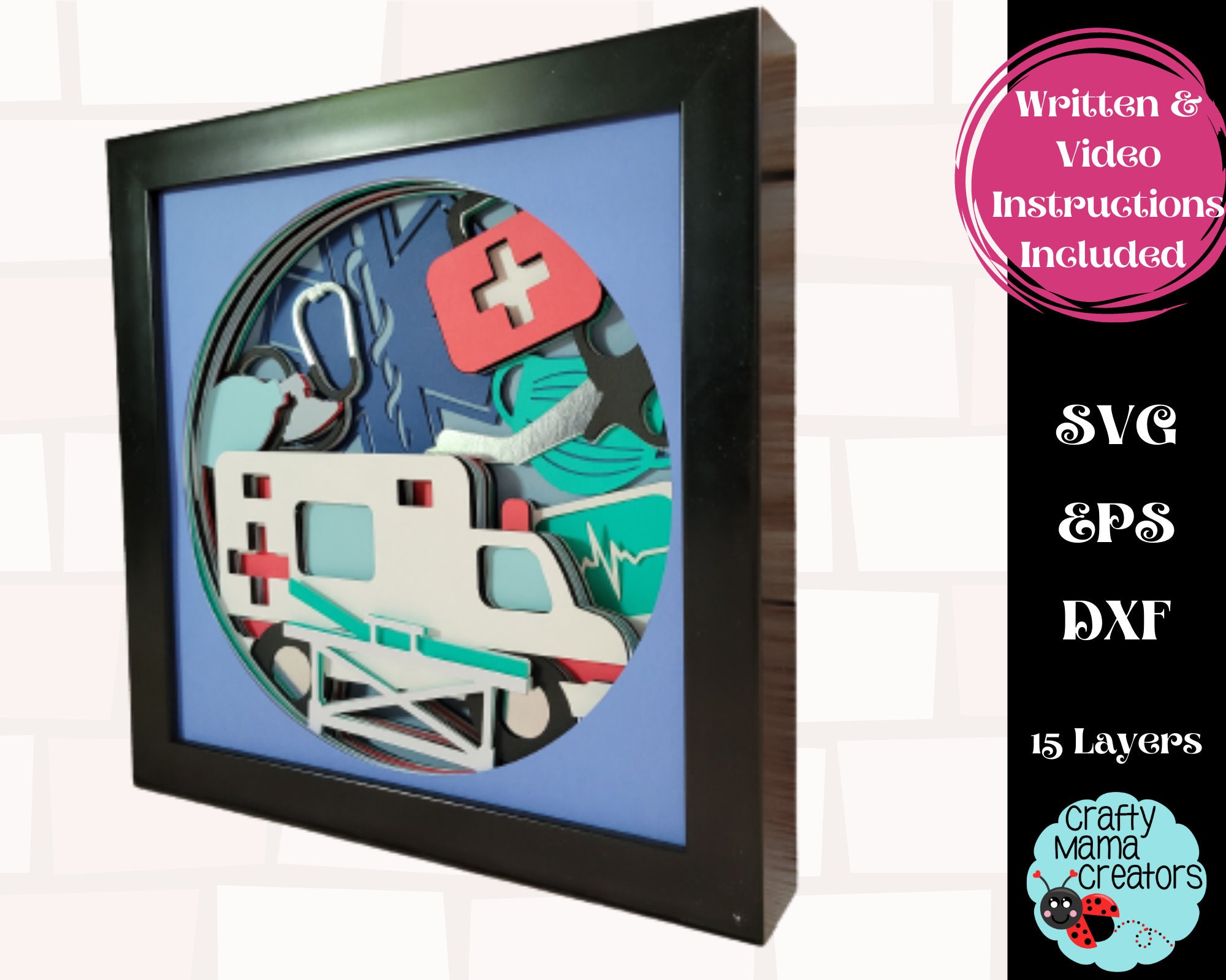 3D EMS Svg Shadow Box, Paramedic Svg Stethoscope Shadowbox Svg, EMT 3D ...