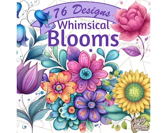 76 Png, Whimsical Flower Doodle Clipart PNG, Cute Sketchy Blooms, Roses, Daisies, Sunflowers, and Tulips for Stickers, Cards, and Printables