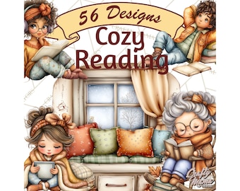 56 Png, Cozy Reading Clipart PNG, Book Lovers Clip Art, Library PNG for Planners, Storybook Clipart, Scrapbook Clip Art PNG Digital Download