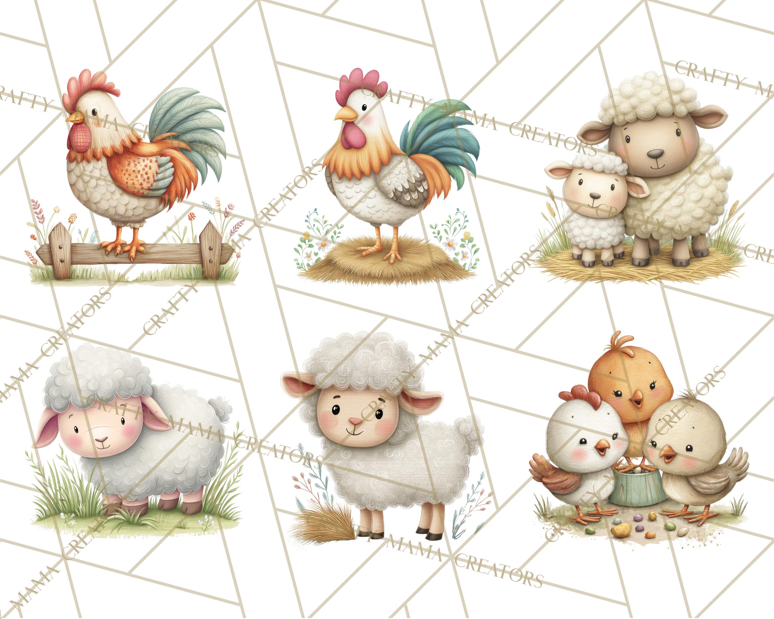 48 Png Farm Animals Clipart PNG, Cow Pig Sheep Horse Chicken Goat Barn ...