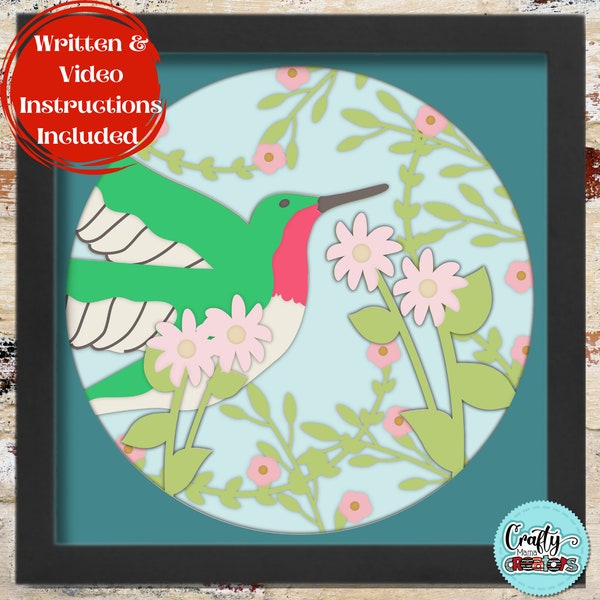 3D Spring Shadow Box Svg, Hummingbird Shadowbox Svg, Hummingbird 3D Layered Papercut, Spring Flowers SVG Files For Cricut With Instructions