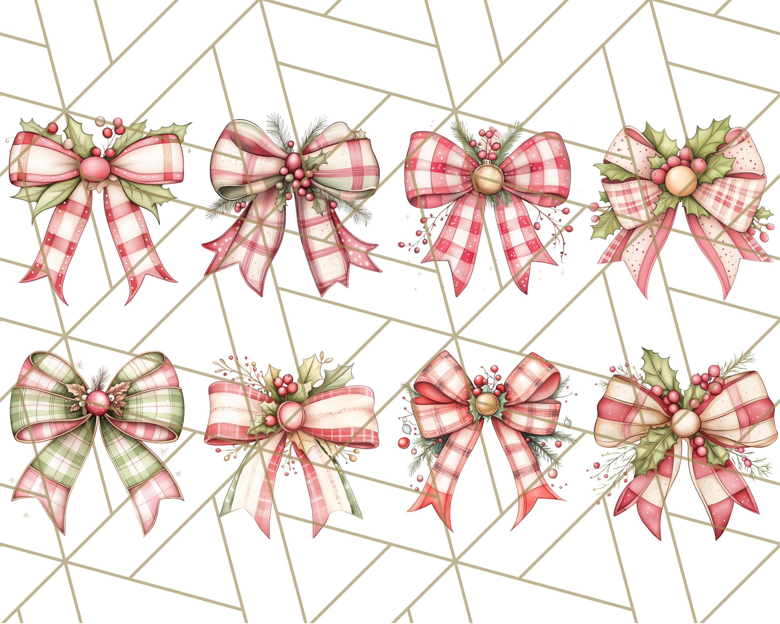 Muted Cozy Christmas Bows PNG Clipart, Soft Rustic Holiday Bow Clip Art ...