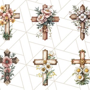 Aquarel bloemen christelijk kruis PNG, religieuze clipart voor sublimatie, op geloof gebaseerde digitale download, afdrukbare paaskruis, bloemenkruis afbeelding 8