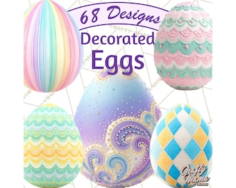 68 Png, Easter Egg Clipart PNG, Decorated Easter Eggs Clip Art, Pastel Spring Egg Designs, Easter Printable Graphics