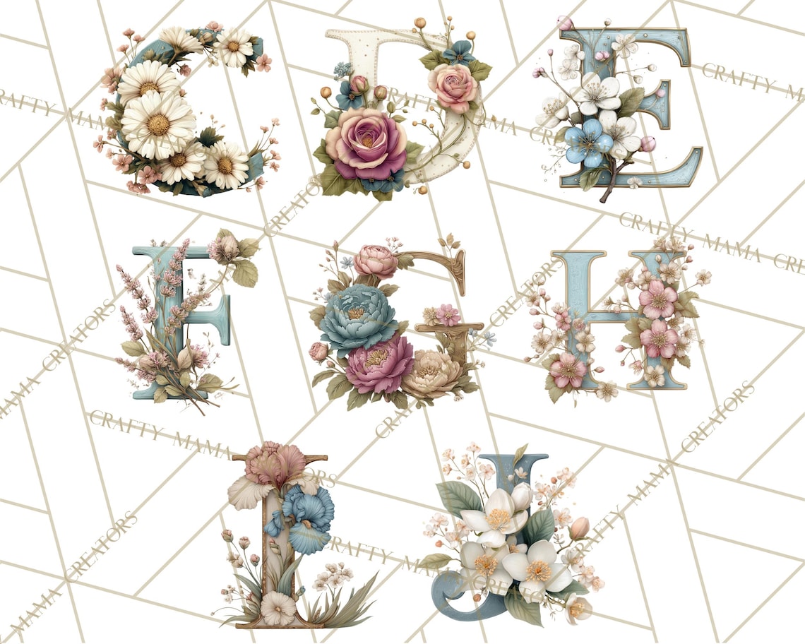 52 Png, Blooming Letters Clipart, Floral Alphabet Clip Art PNG, Spring ...