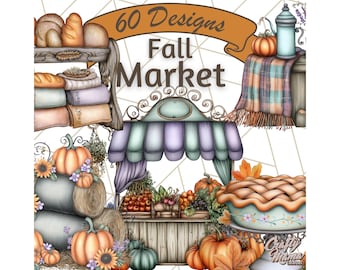 Rustic Fall Market Clipart PNG, Autumn Farmers Market Clip Art, Faceless Pumpkin Stand Graphics, Fall Harvest Illustration PNG