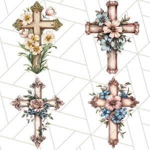 Aquarel bloemen christelijk kruis PNG, religieuze clipart voor sublimatie, op geloof gebaseerde digitale download, afdrukbare paaskruis, bloemenkruis afbeelding 10