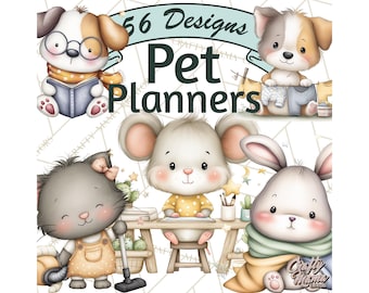 56 PNG, imágenes prediseñadas de mascotas, PNG de animales en tonos pastel, iconos lindos para planificadores, arte de mascotas imprimible, perro, gato, conejo, hámster, vector plano