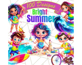 100 Png, Bright Summer Clipart, Fun Beach Illustrations, Tropical Digital Art, Summer Character Graphics
