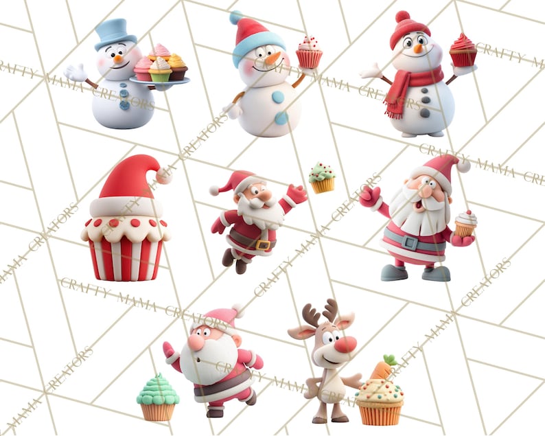 64 Png, Christmas Cupcakes Clipart, Polymer Clay Style Holiday Clip Art ...