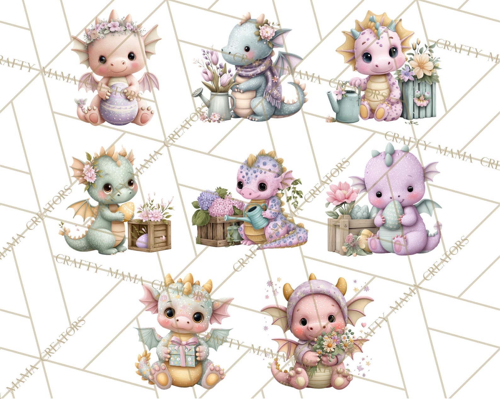 64 Png, Easter Baby Dragon Clipart, Cute Pastel Dragons in Spring ...