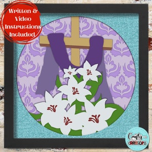 3D-Schattenbox für Ostern, Christliches Kreuz für Ostern, Ostern 3D-Papierschnitt, Frühling Osterlilie SVG, Christliche Kreuzschnittdatei
