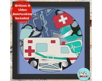 3D EMS SVG Schattenbox, Sanitäter Schmuck Stethoskop Schattenbox zwar, EMT 3D Layered Papierschnitt, medizinische SVG-Datei für Cricut, Notfall Schattenbox