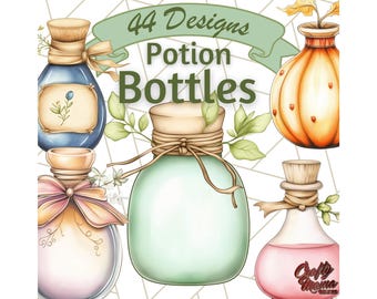 Potion fles clipart, toverdrank illustraties, Witchy esthetic PNG, alchemie flacon illustratie, Fantasy Potion Graphics, Mystic Art-elementen