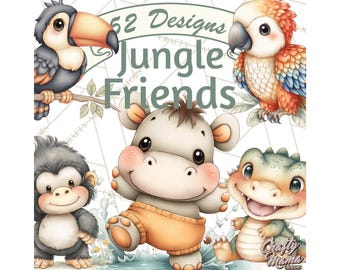 52 Png, Jungle Animals PNG Clipart, Safari Friends Clip Art, Tropical Animal Nursery Decor, Printable Jungle Clipart, Digital Download