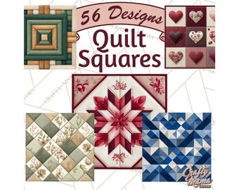 56 Png, Quilt Squares Clipart, Patchwork PNG, Rustic Folk Art, Colorful Patterns, Cozy Handmade Printable Clip Art