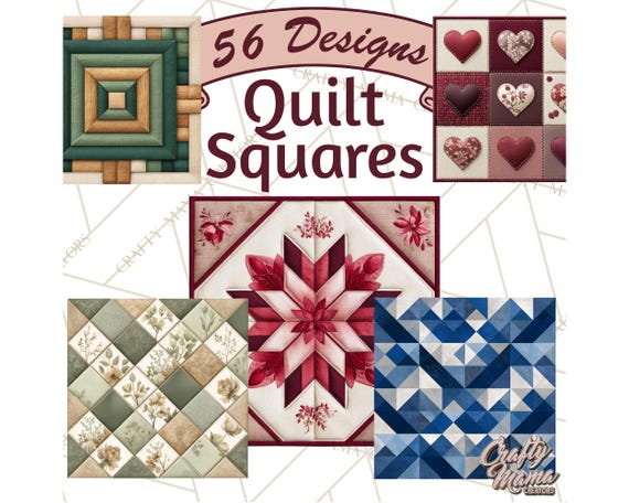 56 Png, Quilt Squares Clipart, Patchwork PNG, Rustic Folk Art, Colorful Patterns, Cozy Handmade Printable Clip Art