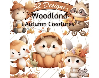 Woodland Autumn Critters PNG Clipart, Cute Fall Animals Clip Art, Fox, Owl, Deer, Raccoon, Hedgehog, Squirrel, Fall Leaves, Cozy Forest PNG