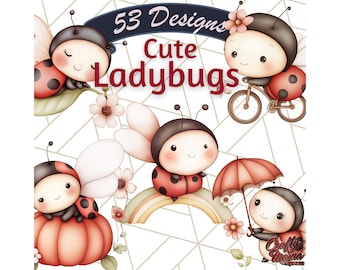 Adorable Ladybug Clipart, Cute Bug Illustrations, Whimsical Ladybugs PNG, Spring Insect Graphics, Garden Critter Art, Digital Download