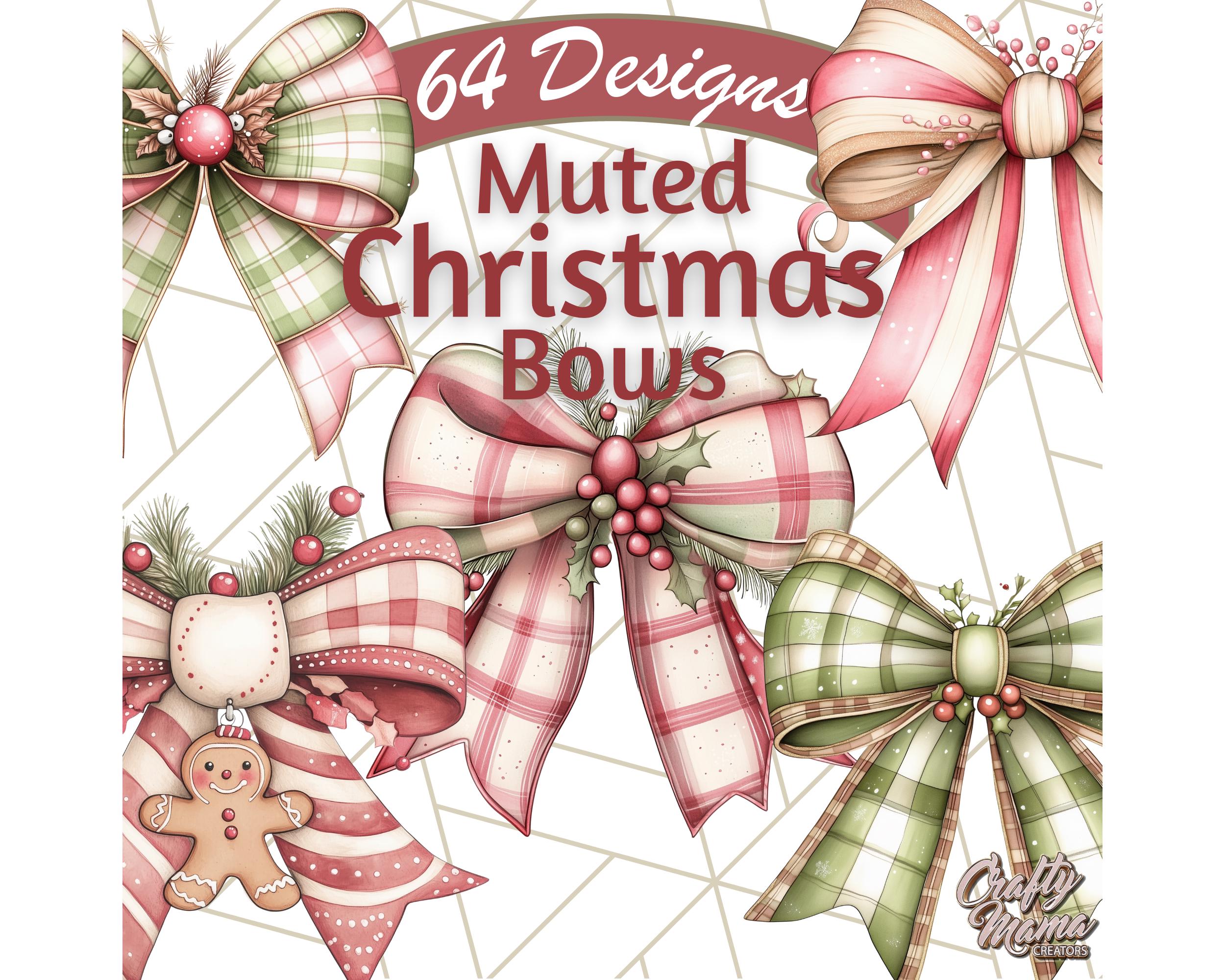 Muted Cozy Christmas Bows PNG Clipart, Soft Rustic Holiday Bow Clip Art ...