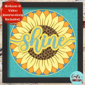 3D Spring Shadow Box Svg, Sunflower Shadowbox Svg, Shine Inspirational 3D Layered Papercut, Spring Wildflower SVG Files For Cricut