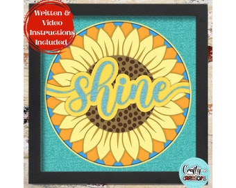 3D Spring Shadow Box Svg, Sunflower Shadowbox Svg, Shine Inspirational 3D Layered Papercut, Spring Wildflower SVG Files For Cricut