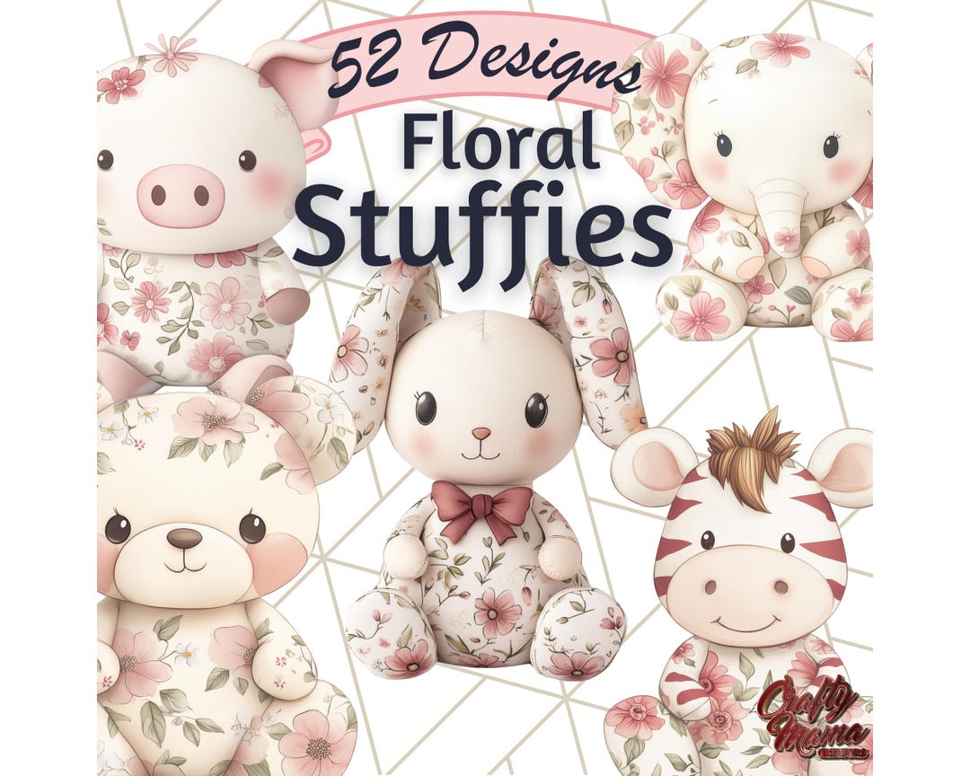 Pink Floral Stuffed Animal Clipart, Cute Plush Toy PNG, Watercolor ...