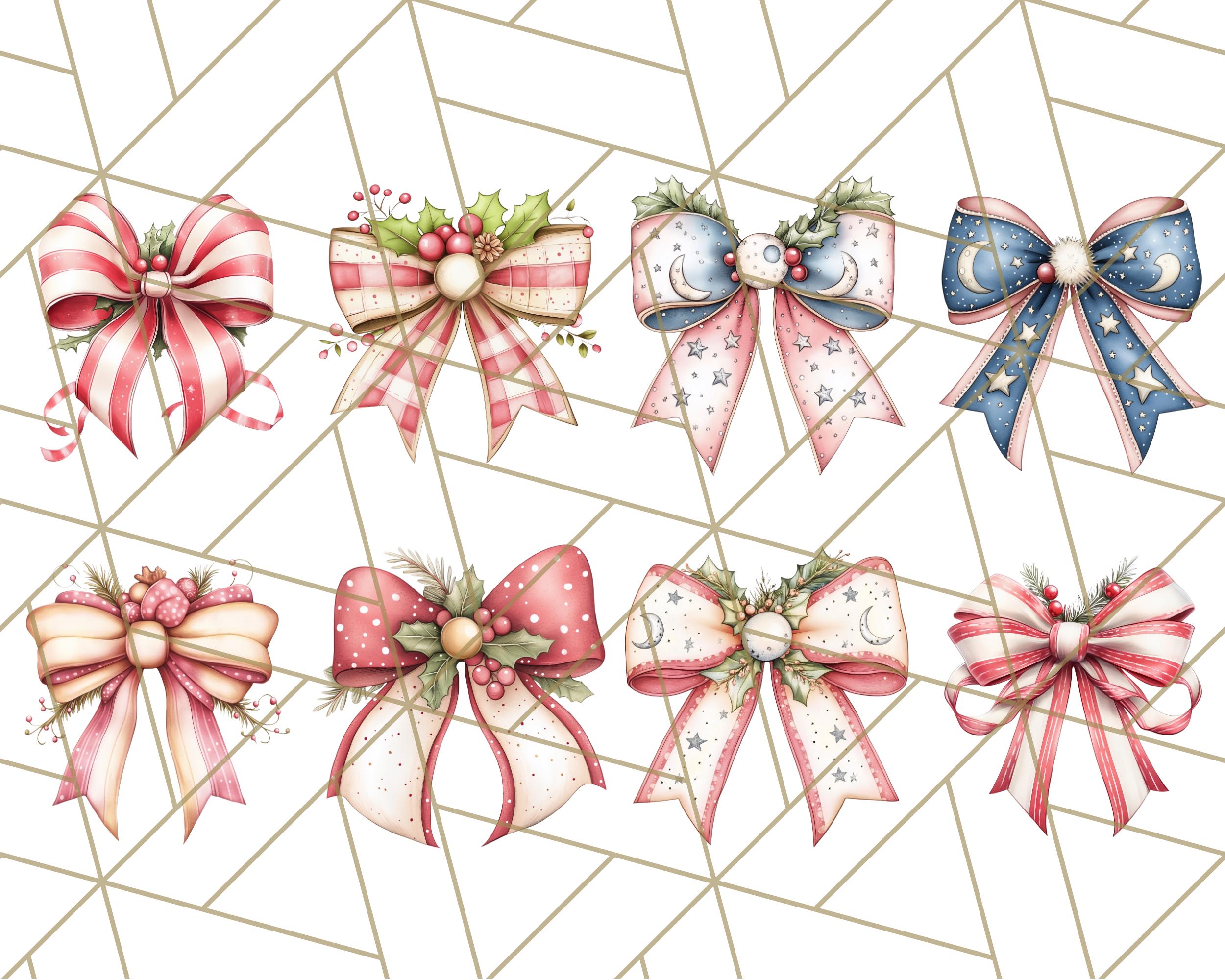 Muted Cozy Christmas Bows PNG Clipart, Soft Rustic Holiday Bow Clip Art ...