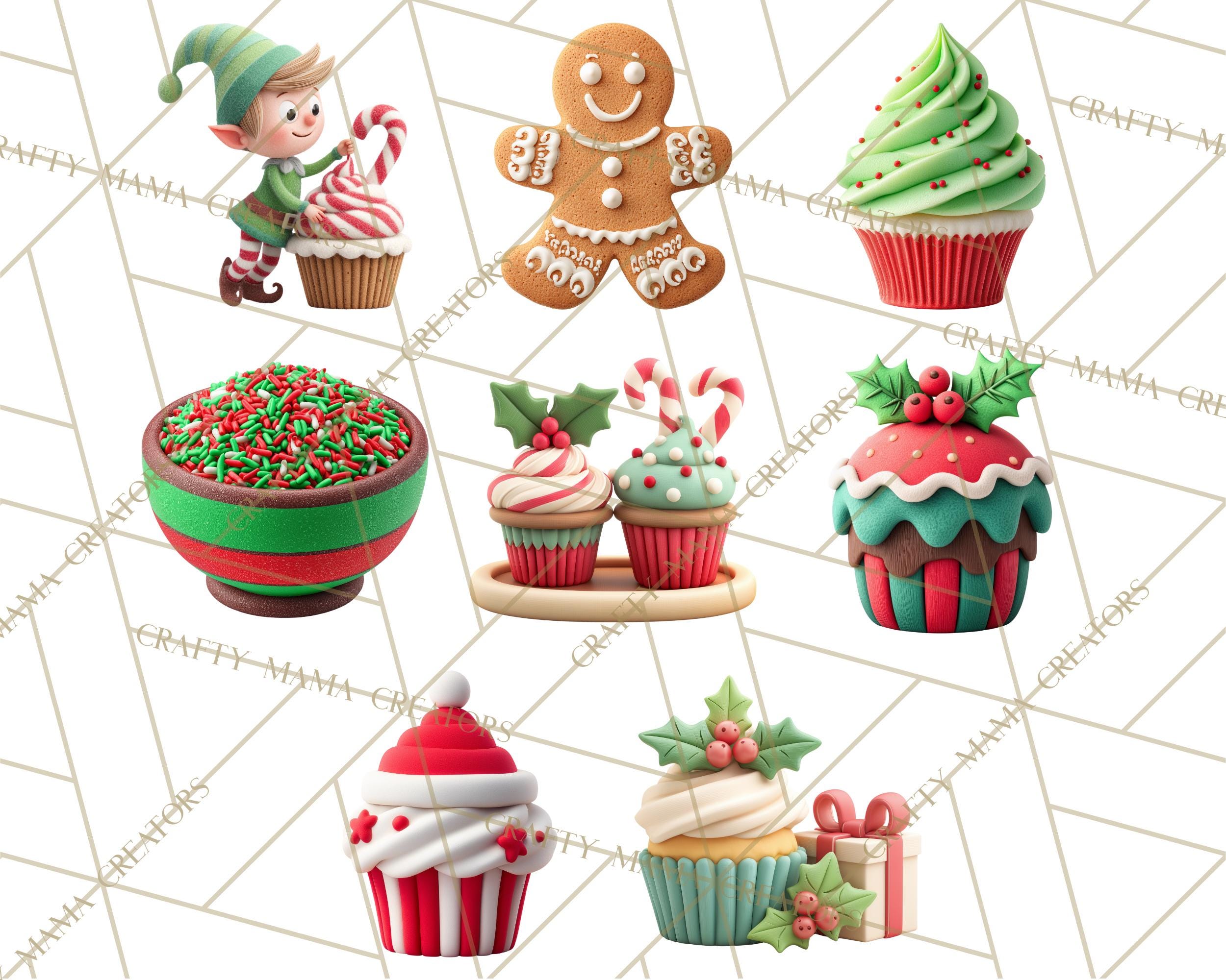 64 Png, Christmas Cupcakes Clipart, Polymer Clay Style Holiday Clip Art ...