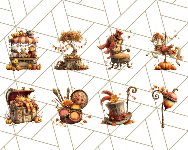 52 Png, Autumn Circus Clipart, Fall Carnival PNG, Cozy Vintage Circus ...