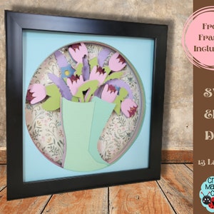 3D Spring Shadow Box Svg, Spring Flowers Shadowbox Svg, Flower Filled ...