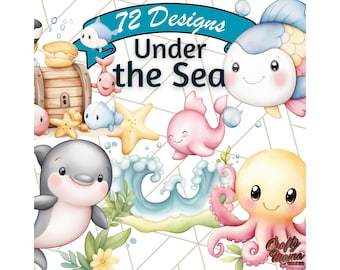 Under the Sea Nursery Clipart, Cute Ocean Animals, Pastel Sea Creatures, Fish PNG, Underwater Theme, Baby Room Decor, Digital Download Png