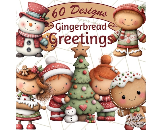 60 Png, Gingerbread People Clipart, Cute Christmas Cookie PNG, Holiday Gingerbread Characters, Festive Digital Clip Art, Printable Cookie