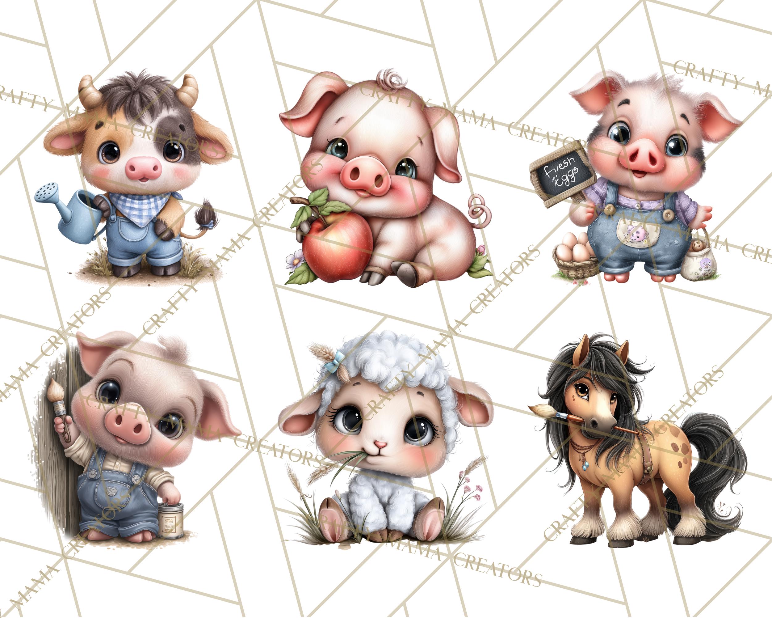48 Png, Farm Animals Clipart PNG, Cute Cow Pig Sheep Chicken Horse Goat ...