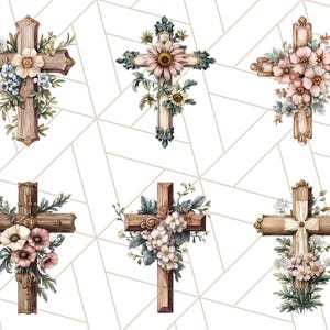 Aquarel bloemen christelijk kruis PNG, religieuze clipart voor sublimatie, op geloof gebaseerde digitale download, afdrukbare paaskruis, bloemenkruis afbeelding 9