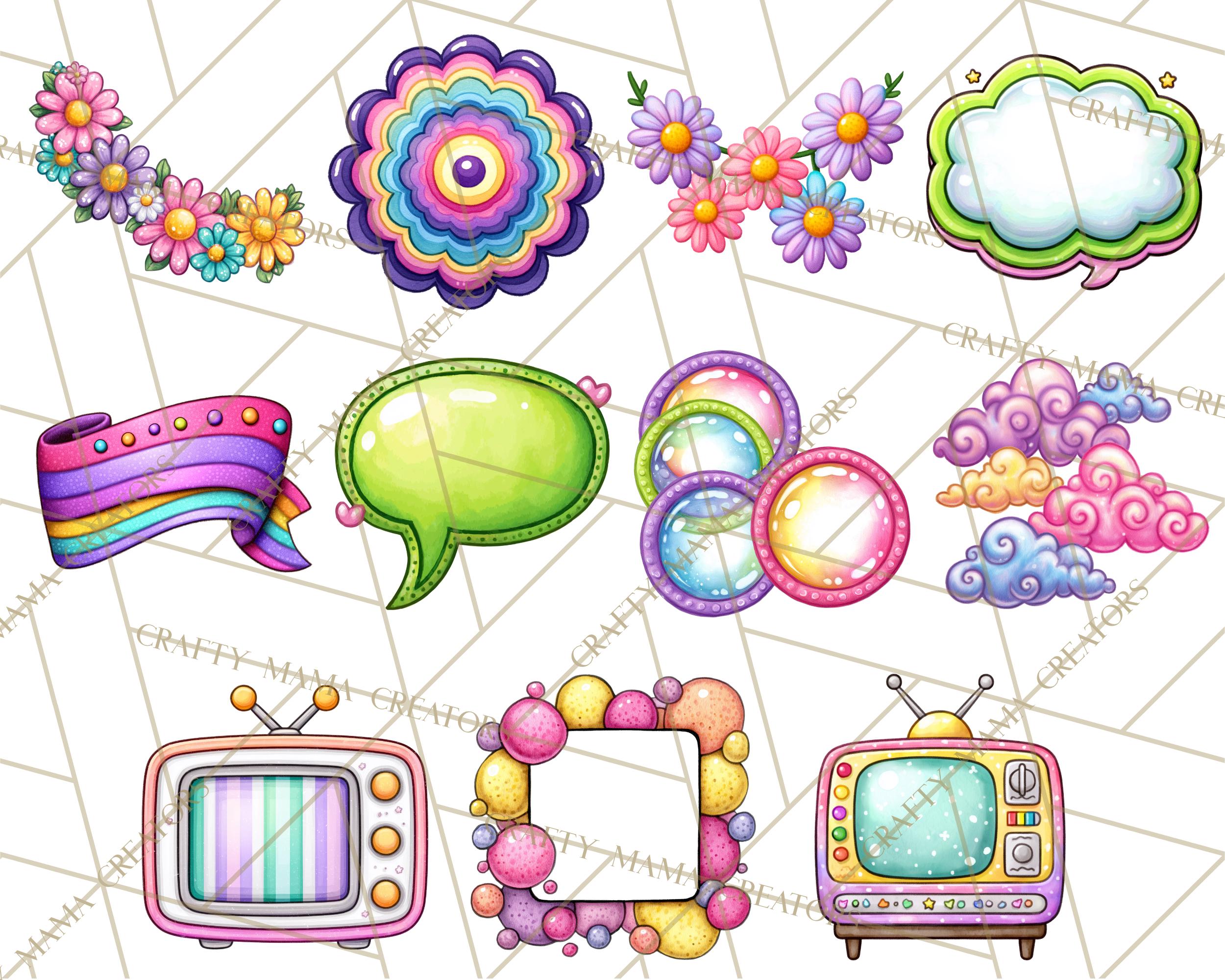 88 Png, Groovy Spring Abstract Shapes Clipart PNG, Bright Psychedelic ...