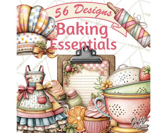 56 Png, Kitchen Clipart, Baking Tools PNG, Cooking Icons, Printable Food Art, Pastel Clip Art, Mixer, Whisk, Apron, Cupcake Tray