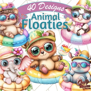 Cute Animal Pool Floaties Clipart, Summer Beach PNG, Cute Animal Swimming Clipart, Floating Animal PNG, Kawaii Summer Animal Art Clip Art