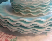 Vintage Hazel Atlas Crinoline Blue 21 Piece Set Dinner Plates Saucers Bowls Cups