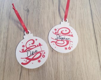 Personalised christmas scene inital, Christmas tree decorations, tree ornaments 10cm acrylic bauble,