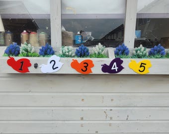 number Bumble Bees, rainbow, learning resources, outdoor sign, preschool, number board