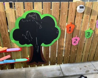 Large, woodland tree shaped outdoor chalkboards, garden toys, preschool, early years learning, acorn mirrors, number line