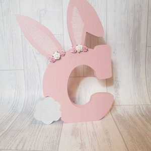 Freestanding bunny letters, with glitter ear and tail, flower details, bedroom accessories, trending ideas, elegant, easter gift, 20cm